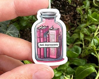 Adesivo engraçado de antidepressivos para livros: decalque à prova d'água para laptop Kindle