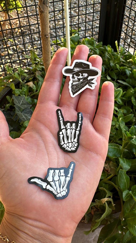 Waterproof Skeleton Stickers: Western, Rock On, Shaka