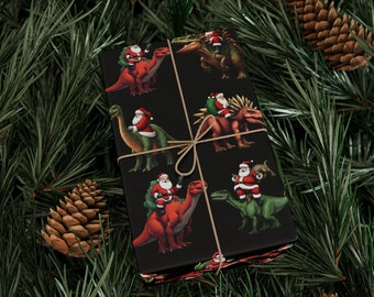 Santa on Dinosaurs Wrapping Paper - Funny Wrapping Paper - Rude Wrapping Paper - Boy Wrapping Paper