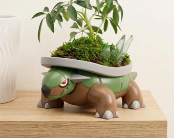 Torterra Bonsai Pot - Raw 3D Printed Planter Kit, Unpainted Pokémon Succulent Pot, DIY Pokémon Garden Gift, Turtle Planter