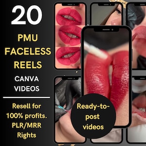 PMU Video Reels: Marketing de Microblading e Blush Labial (Modelo Canva, MRR)