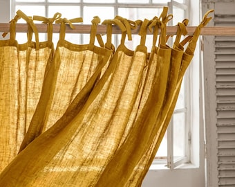 Rideaux en lin jaune empire, panneau extra large bohème, draperie semi-transparente filtrant la lumière
