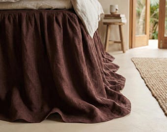 Saia de cama com babados em linho, marrom nogueira orgânico, com babados sob medida - Saia de cama com comprimento personalizado.