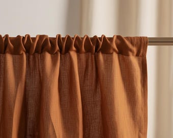 Cortinas Boho de Linho em Tecido Lavado Cor de Ferrugem - Painéis Extra Longos