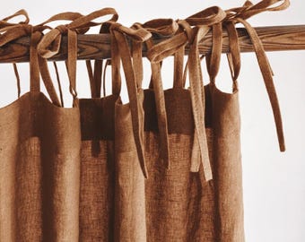 Cortinas Boho de Linho Transparentes, Cor Ferrugem, Cortinas Personalizadas Extra Longas de 1 Painel.