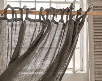 Cortinas de linho personalizadas, painel extra largo, cortina semitransparente na cor cinza pele de tubarão com filtragem de luz.