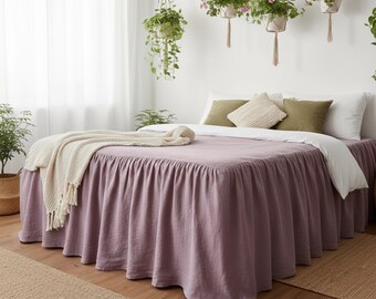 Saia de cama boho com babados em linho, modelo orgânico com babados sob medida - Saia de cama com comprimento personalizado.