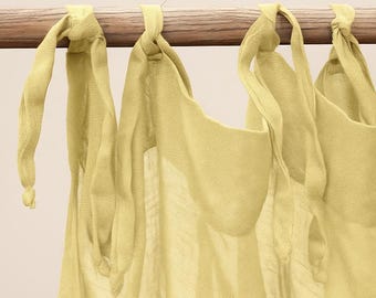 Cortina de linho amarelo claro para porta/janela, cortina de cânhamo para tamanho personalizado, painéis de cortina de linho.