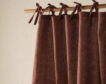 Cortinas Boho de Linho em Tecido Lavado Marrom Escuro com Painéis Extra Longos