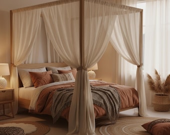 Natural Linen Bed Canopy Curtains Four Corner Drapes for Bedroom Soft Fabric Curtain (1 Panel)