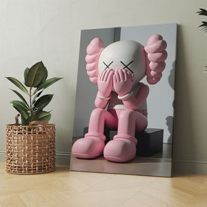 Painting, Cartoon Pink Kaws Canvas,Kaws Canvas Series Canvas Wall Decor, Kaws Canvas Painting, Modern Wall Decor, Kaws Poster