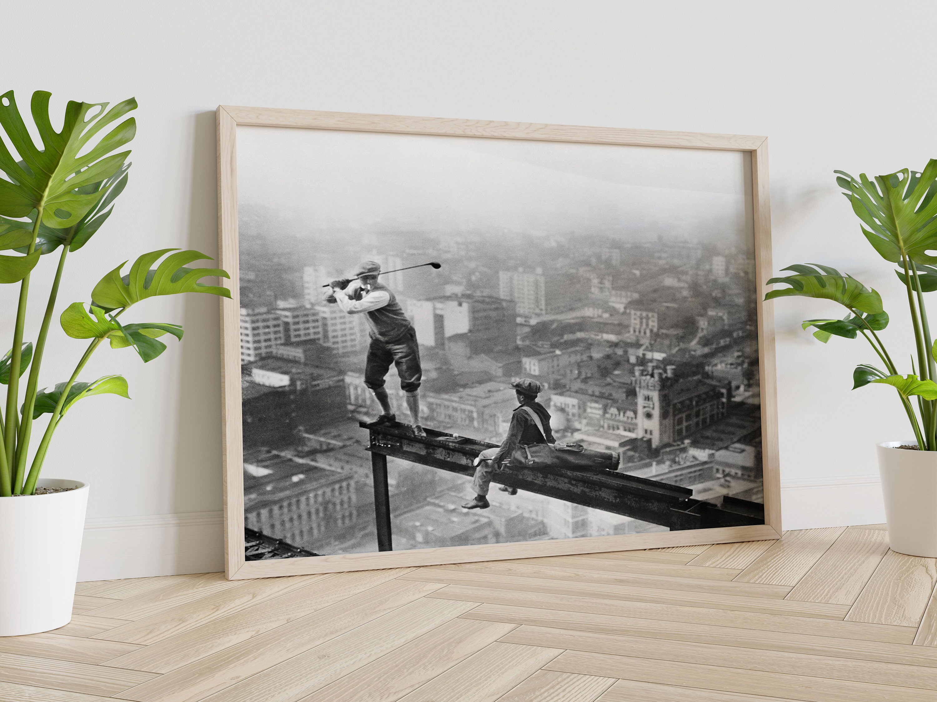 Golf on Skyscraper Poster, Golf Wall Art, Black and White Art, Wall Art