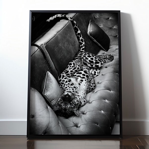 Panther at the Jewelry Store Poster Print, Black and White Vintage Photography, Cheetah Poster Fashion Preppy Print, Wall Art, Home Decor