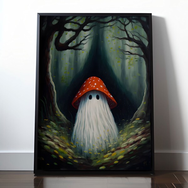 Spirited Away Mushroom Ghosts, Vintage Poster, Art Poster Print, Dark Academia, Gothic, Cottagecore, Witch Art, Canvas Ready To Hang