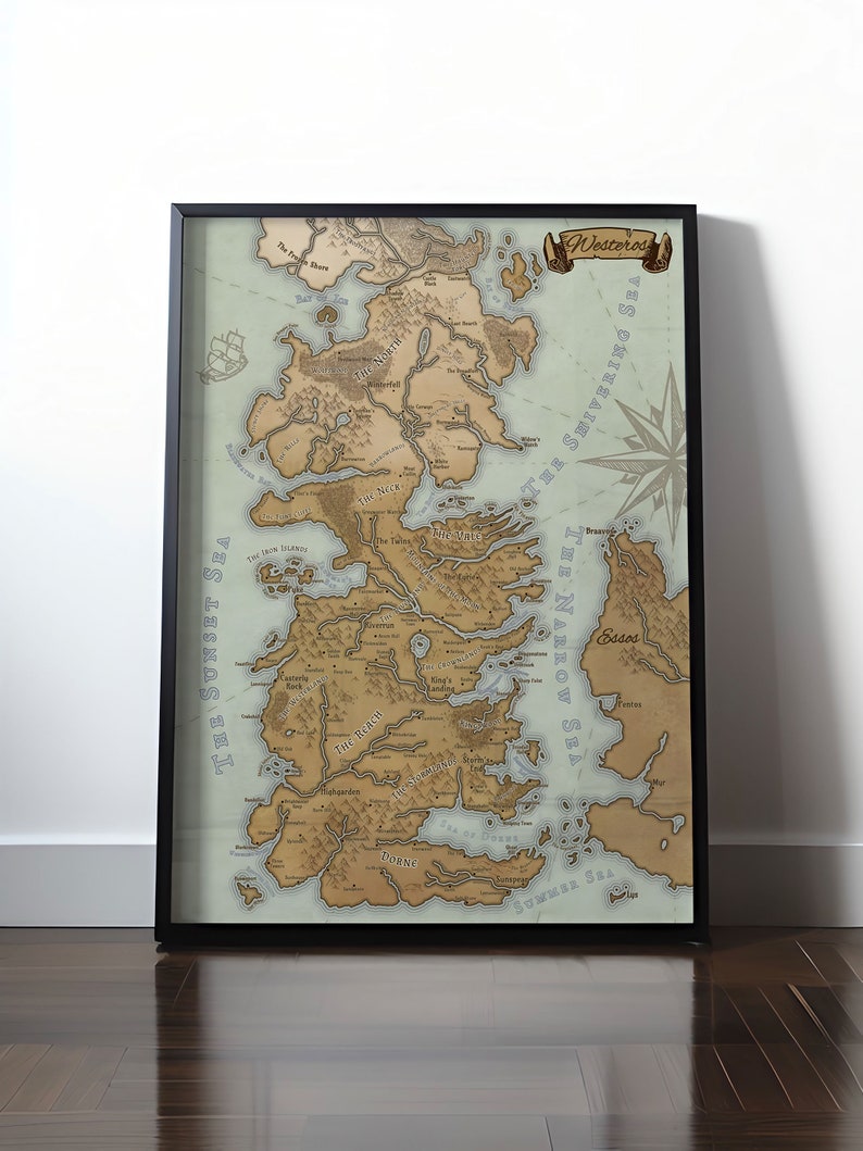 Game of Thrones Map Canvas, Westeros Map, Got Map, Fantasy Map Print ...