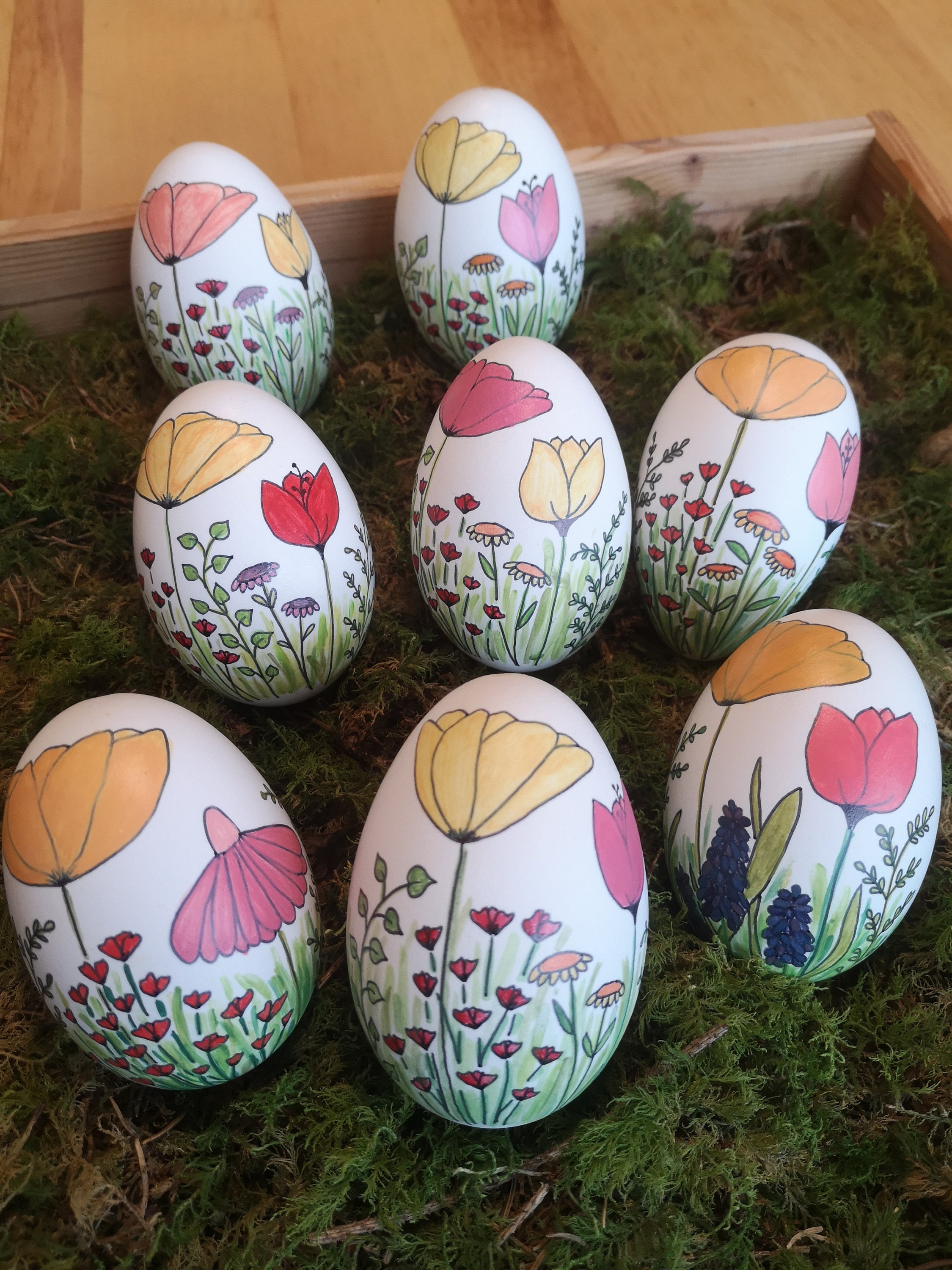 Handbemalte Gänseeier, echte Gänseeier, Ostern, Ostereier, Ostderdeko ...