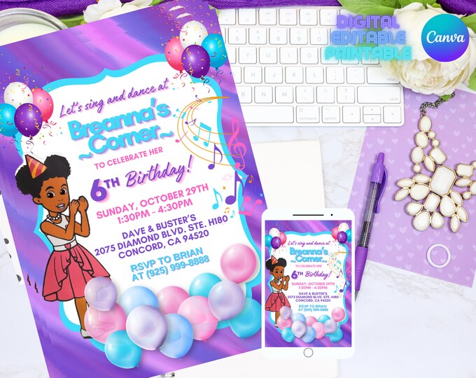 Gracie's Corner Birthday Invitation, Editableprintable Template, Girl