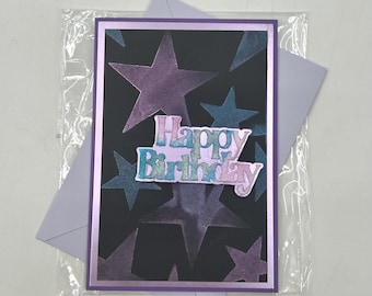 Purple Stars Happy Birthday Handmade Medium Card