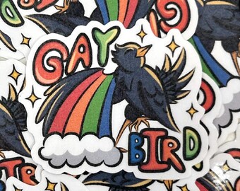 2 x 1.5 Gay Pride Bird Laminated Sticker