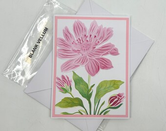 Blank Vellum Pink Flower Small Handmade Card
