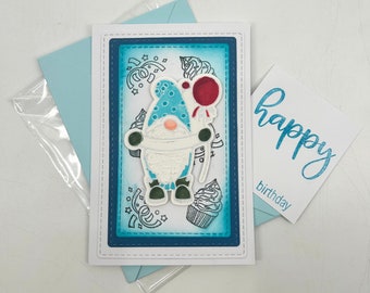 Blue Gnome Happy Birthday Small Handmade Card