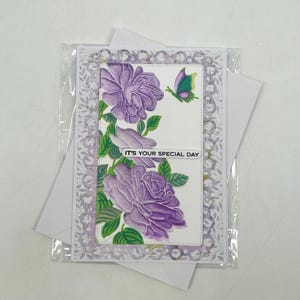 Happy Birthday Purple Floral Handmade Large Card