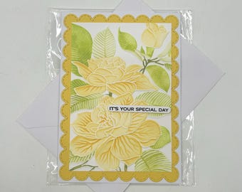Yellow Floral Special Day Blank Handmade Medium Card