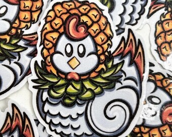 1.5 x 2 Pineapple Chicken Laminated Sticker
