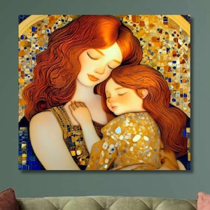 Mother and Child Ready To Hang Canvas,The Mother and Child Canvas Wall Art,Gustav Mother and Daughter, Gustav Klimt Canvas Print Wall Art52