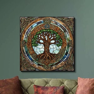 Tree of Life Canvas Painting,Yggdrasil Painting Canvas Print,Stained Glass Effect,Norse Mythology Art,HousewarmingGift,Tree of Life Mandala5