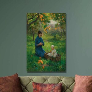 Impresión artística de Virginie Demont-Breton bajo el naranjo, póster infantil/lienzo para pared, impresión de reproducción, póster vintage, decoración de pared3