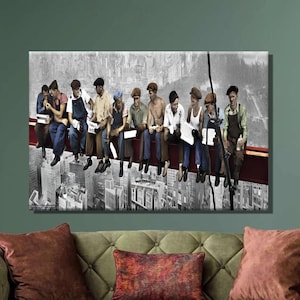Lunch at the Top of a Skyscraper Canvas Painting,Construction Workers NewYork Art Print,Ironworker Picture,Canvas Poster&Panel,Wall Decor80i