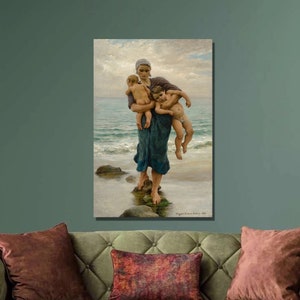 Impresión artística de la esposa del pescador de Virginie Demont-Breton, póster de sus hijos bañándose, arte de pared en lienzo, impresión de reproducción, póster vintage, decoración de pared 1