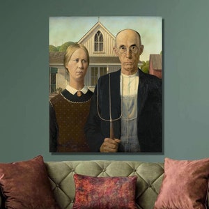 Grant Wood American Gothic Art Print, Grant Wood Canvas Wall Art,Grant Wood Artwork, Regionalism Art,Canvas Poster & Panel,Home Wall Decor1
