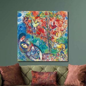 Marc Chagall Paar Unter Baum Kunstdruck, Marc Chagall Leinwand Wandkunst, Chagall moderne Kunst, Leinwand Poster & Panel, Hauswand Decor45