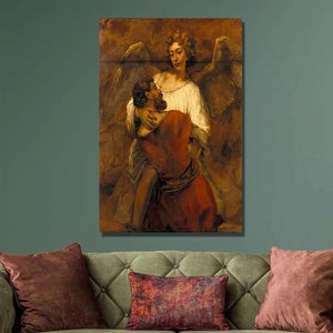 Rembrandt Jacob Wrestling with the Angel Art Print,Rembrandt van Rijn Canvas Wall Art,Baroque Art,Canvas Poster & Panel,Home Wall Decor11