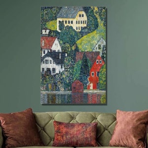 Gustav Klimt Houses at Unterach on Attersee Art Print, Gustav Klimt Canvas Wall Art, Art Nouveau Print,Canvas Poster , Home Wall Decor24