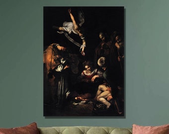 Caravaggio Nativity Canvas Art Print: St. Francis and St. Lawrence