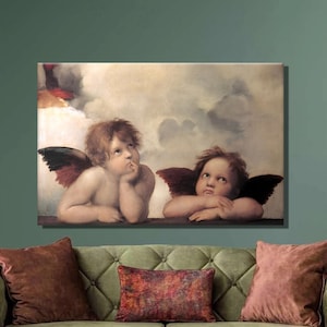Impresión de arte de Raphael Putti (detalle, Virgen Sixtina), arte de pared de lienzo de Raffaello Sanzio da Urbino, arte renacentista, impresión de lienzo, decoración de pared 104i
