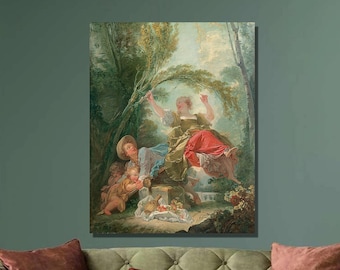 Jean-Honoré Fragonard The See-Saw Rococo Canvas Art Print, Home Wall Decor