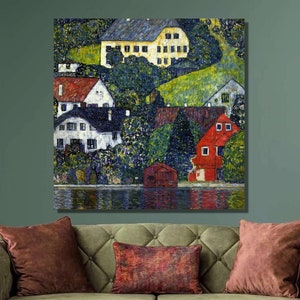 Gustav Klimt Houses at Unterach on Attersee Art Print, Canvas Poster ,Gustav Klimt Canvas Wall Art, Art Nouveau Print, Home Wall Decor27