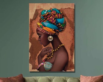 African Woman Canvas Art: Black Woman Portrait, Living Room Decor