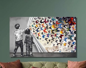 バンクシーの蝶を持つ少女のプリント：グラフィティストリートアート