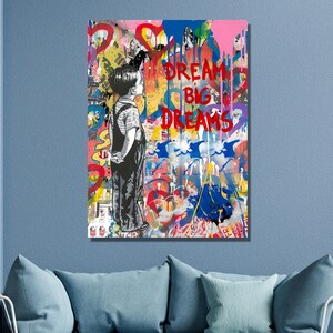 Banksy Child and Wall Graffiti Dream Big Dreams ,Canvas Print, Banksy Wall Decor,Canvas Design,Graffiti Street Art,Banksy Canvas Wall Art4