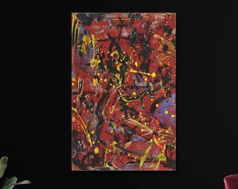ジャクソン・ポロック風の絵画：赤い抽象画キャンバスウォールアート