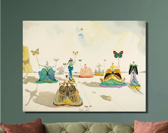 Salvador Dali Women With Papillons Art Print,Butterfly ladies,Salvador Dali Canvas Wall Art,Surrealism art,Dali Artwork, Home&Office Decor60