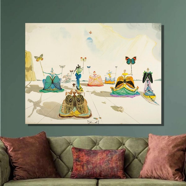 Salvador Dali Women With Papillons Art Print,Butterfly ladies,Salvador Dali Canvas Wall Art,Surrealism art,Dali Artwork, HomeOffice Decor60