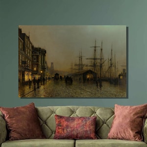 John Atkinson Glasgow, Saturday Night Art Print,John Atkinson Grimshaw Canvas Wall Art,Canvas Poster , Canvas Print, Home Wall Decor1