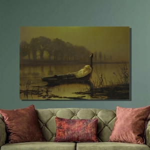 John Atkinson The Lady of Shalott Art Print,John Atkinson Grimshaw Canvas Wall Art,Canvas Poster , Canvas Print, Home Wall Decor9