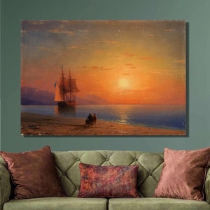 Ivan Konstantinovich Aivazovsky Canvas Wall Art,Ivan Aivazovsky Sunset at Sea Art Print,Sailing Ship,Canvas Poster Panel,Home Wall Decor3